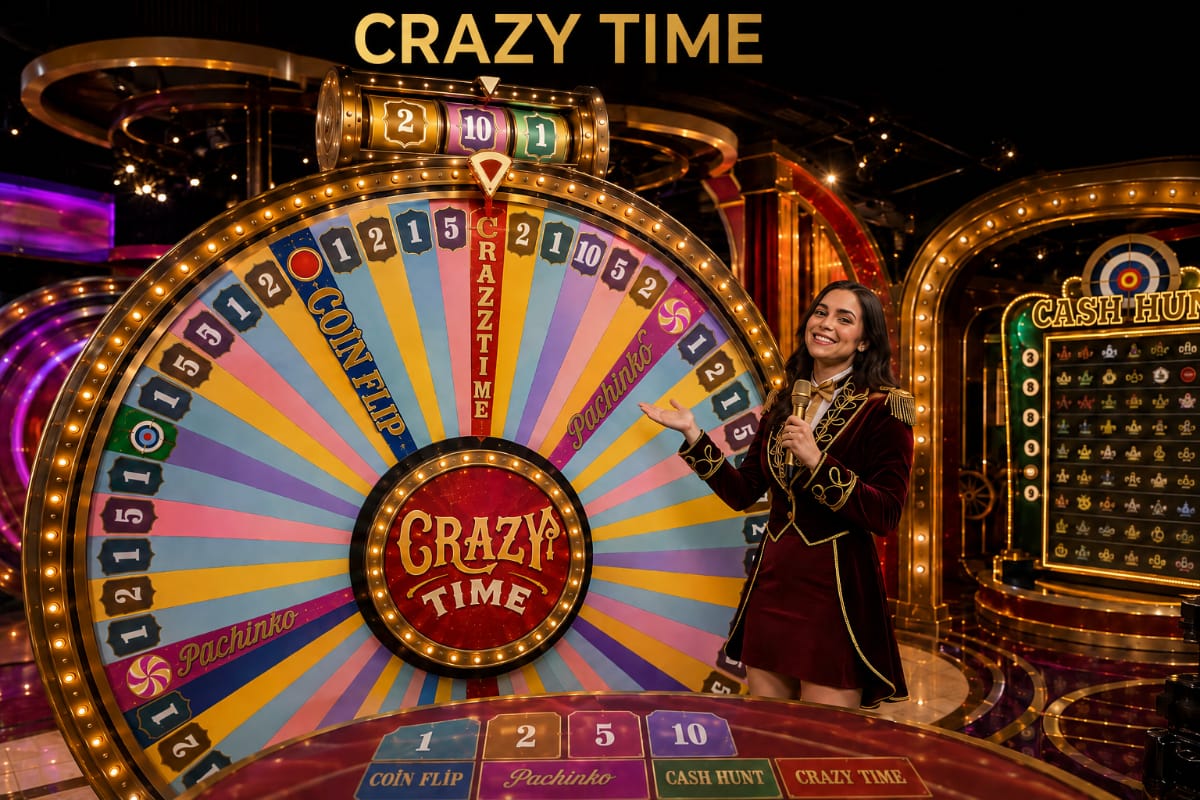 Crazy Time live game show with a large studio money wheel