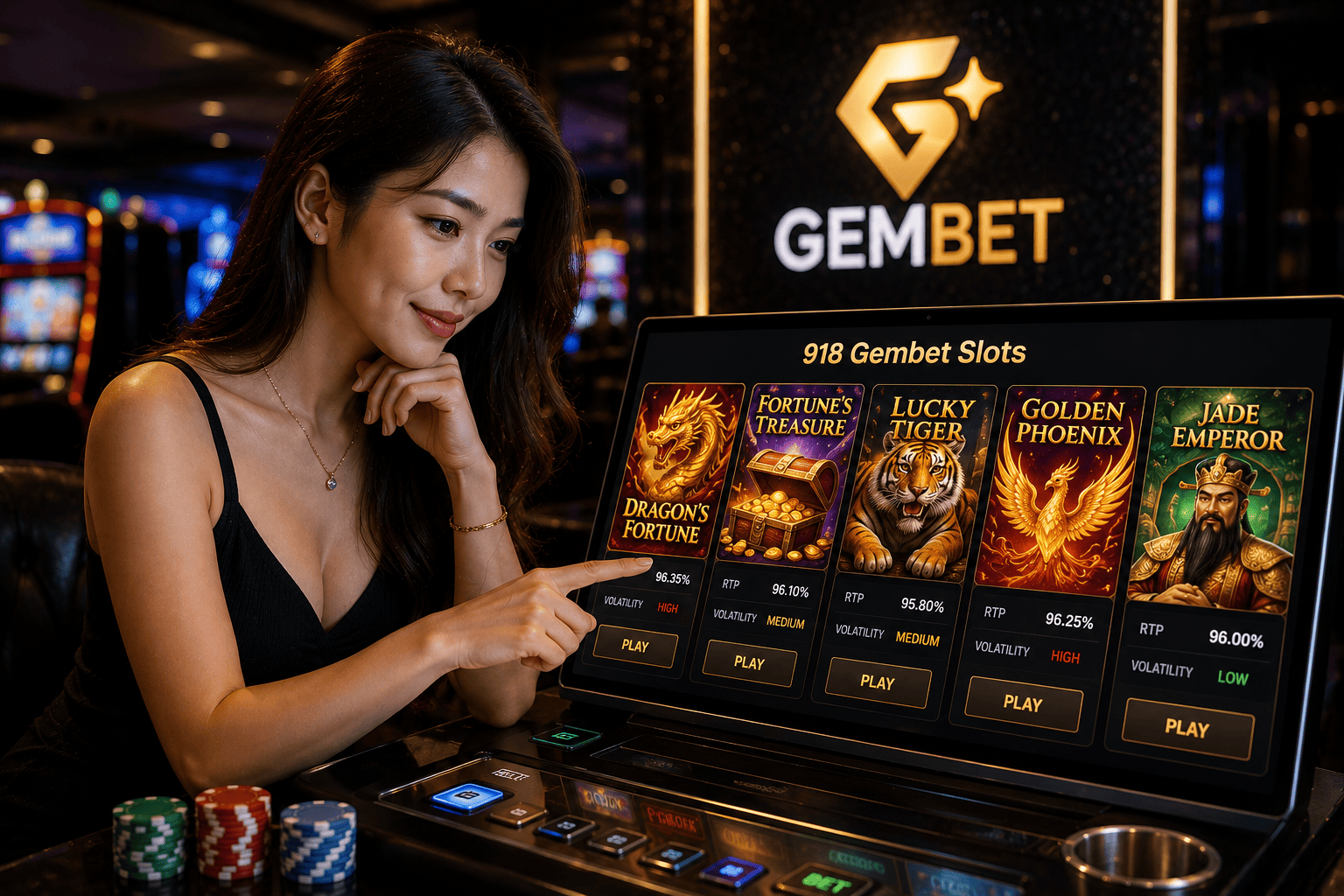 918 Gembet slot player comparing RTP and volatility before choosing a game