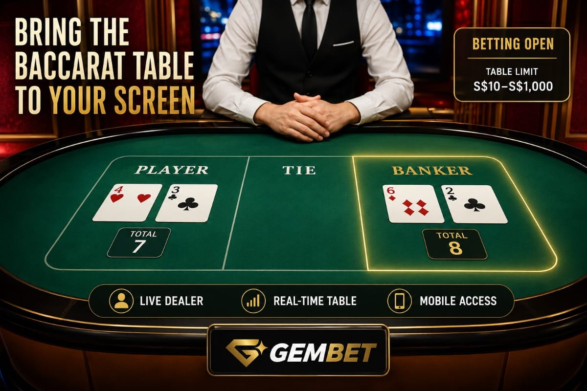 Live baccarat Singapore at GemBet SG with Player Banker and Tie tables
