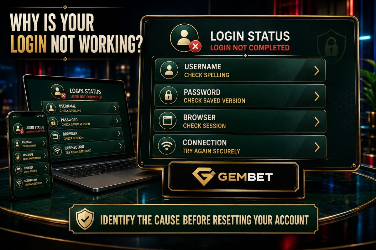 Gembet login problems troubleshooting username password browser and account access