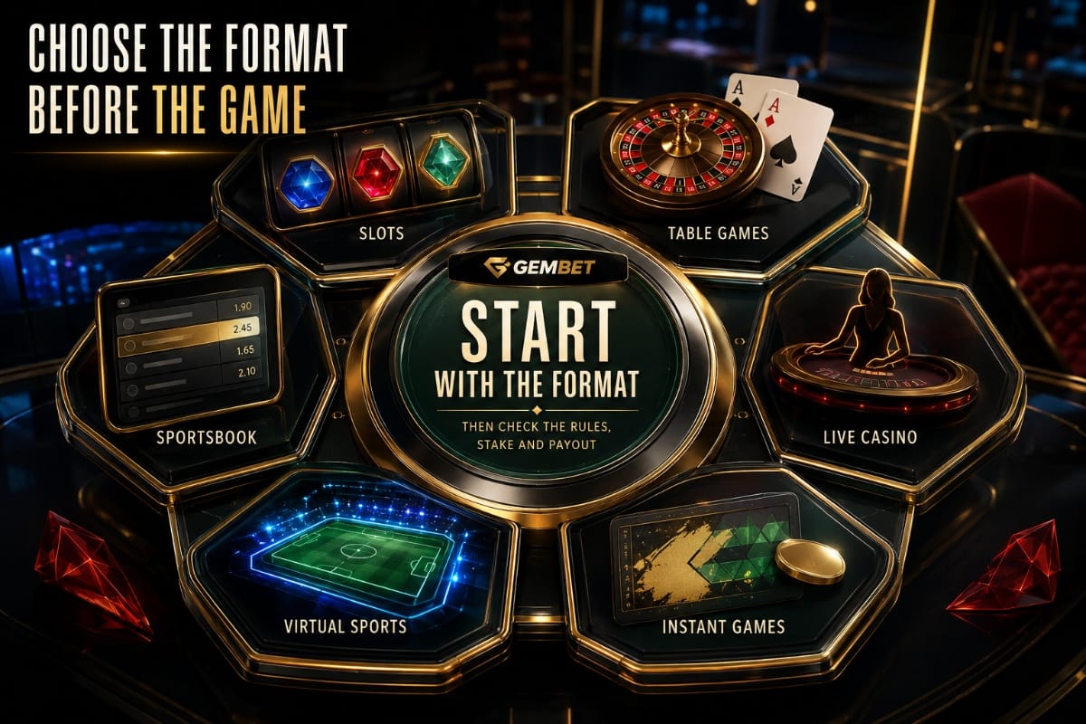 Gembet games guide showing slots live casino table games instant games virtual sports and sportsbook