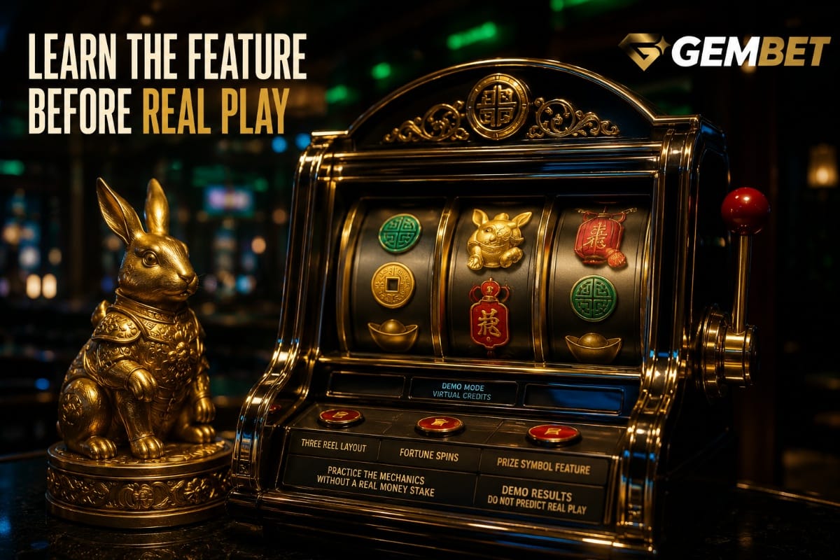 Fortune Rabbit demo showing the compact reel layout, prize symbols and Fortune Spins feature