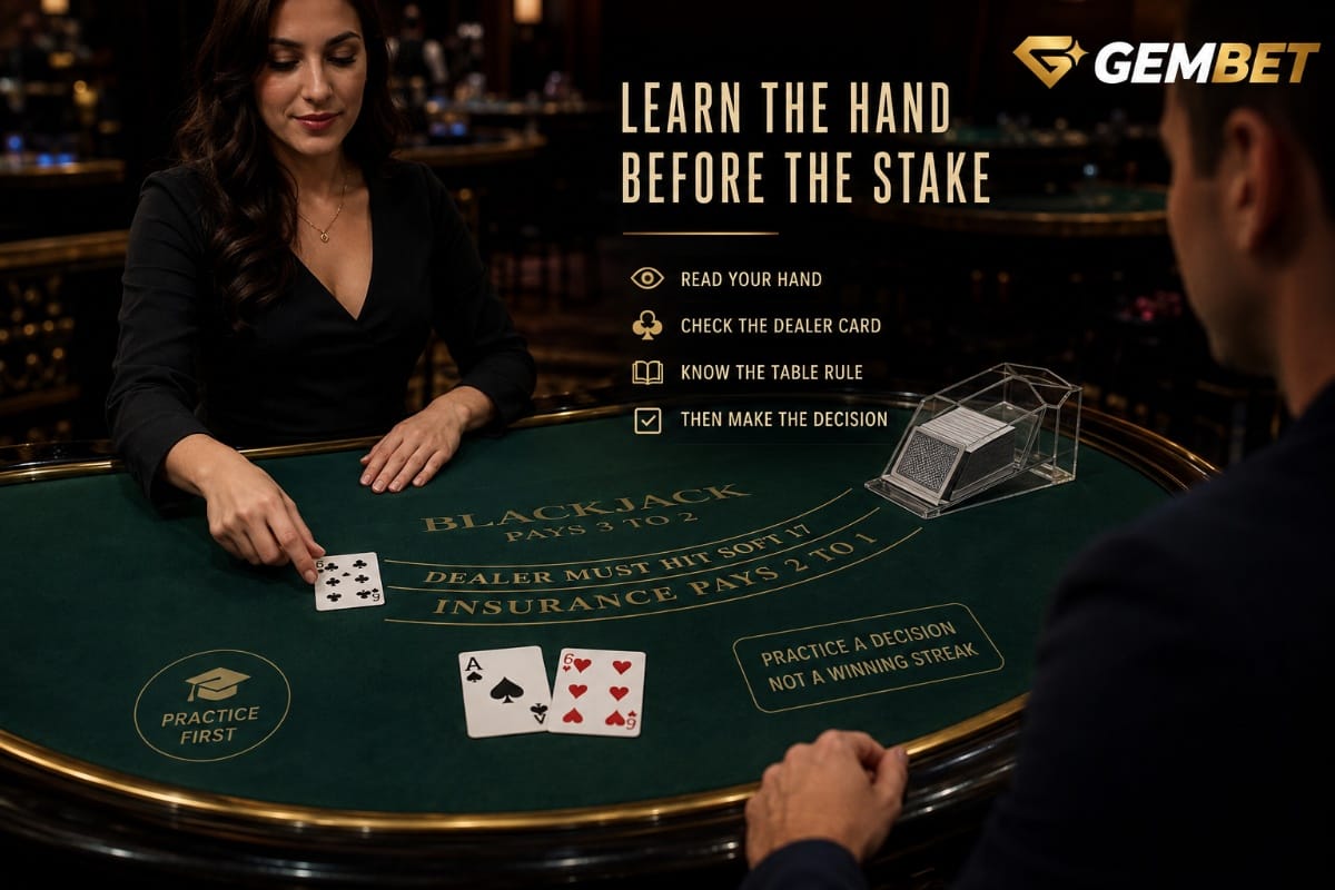 Blackjack online free practice showing a realistic live table, player hand and dealer upcard