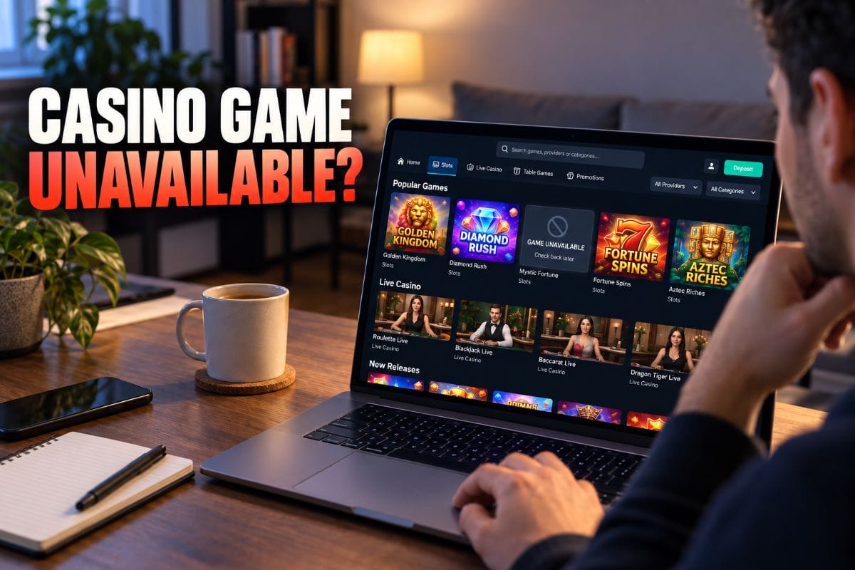 Casino Game Unavailable message in an online casino lobby