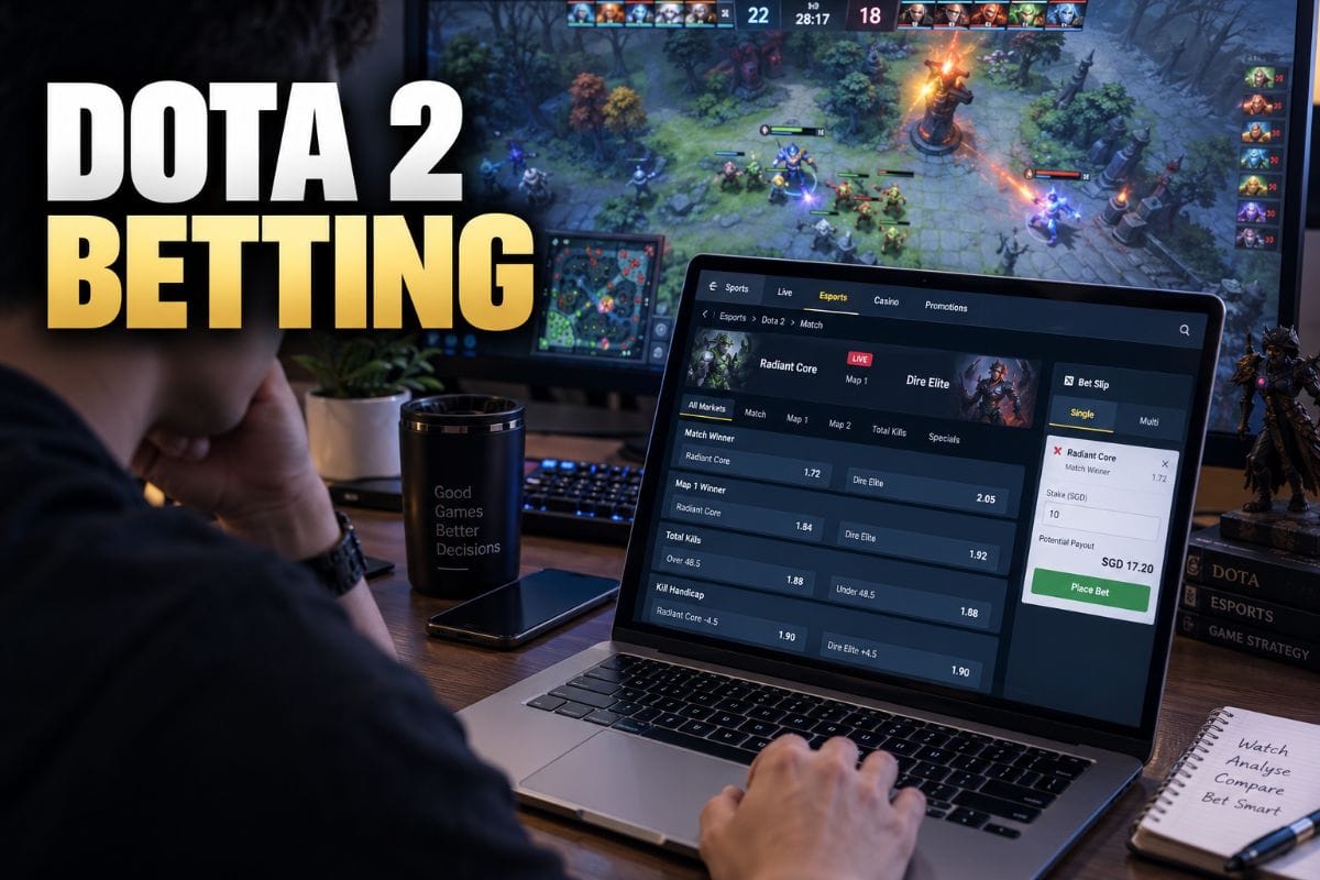 Dota 2 betting markets showing match winner, map betting and kill markets