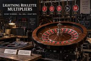 Lightning roulette multipliers represented by numbered roulette pockets and physical multiplier markers